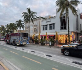 Ocean Drive – wóz straży pożarnej Miami Beach Wóz straży pożarnej Miami Beach Fire Rescue przy Ocean Drive
