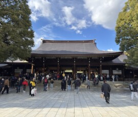 Dziedziniec świątyni Meiji-jingu Dziedziniec głównej świątyni Meiji-jingu z tłumem odwiedzających