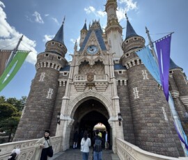 Brama Zamku Kopciuszka w Tokyo Disneyland z bliska Brama Zamku Kopciuszka w Tokyo Disneyland – widok z poziomu mostu