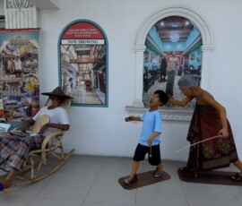 Scena uliczna w Penang History Gallery Trójwymiarowa scena w Penang History Gallery w George Town